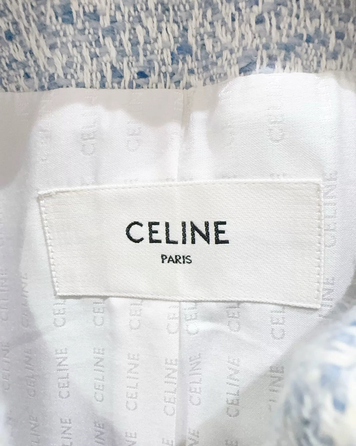 Celine Bouclé Tweed Jacket Blue, White FR 36