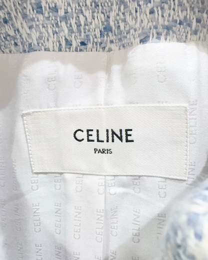 Celine Bouclé Tweed Jacket Blue, White FR 36