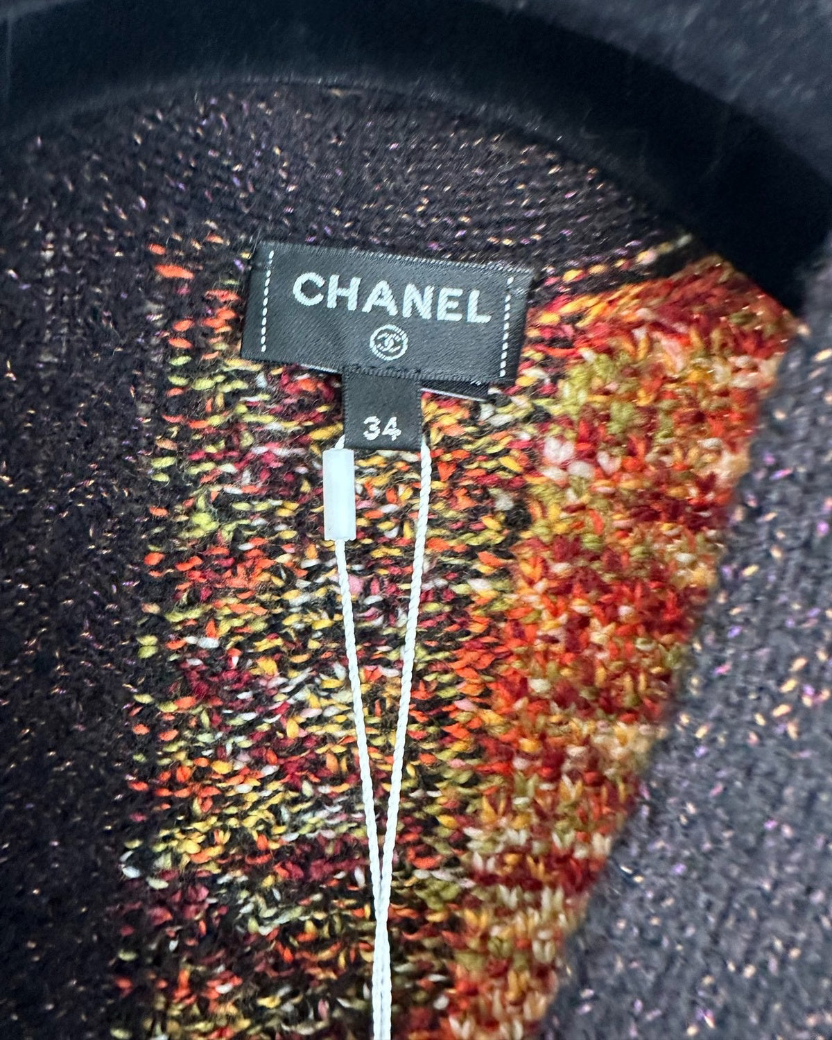 Chanel 23A Wool Crystal Striped Cardigan Black, Multicolor FR 34