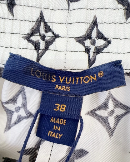 Louis Vuitton Striped-Hem Monogram Shorts White, Navy, Grey FR 38