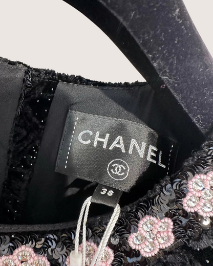 Chanel 23K Camellia Sequin-Trim Velvet Sweater - view 5