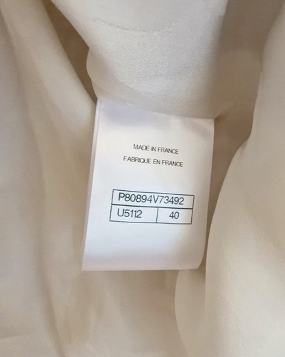 Chanel 26C Braided-Trim Short-Sleeve Tweed Jacket Beige/Ecru, Gold, Green FR 40