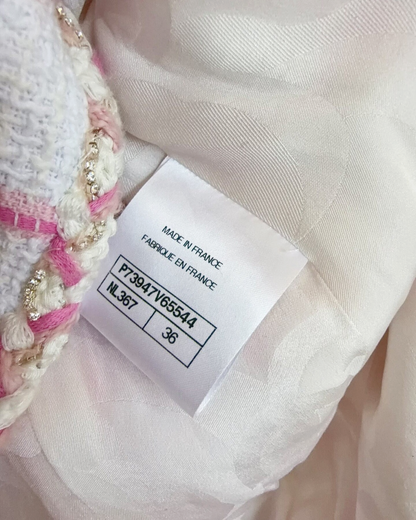 Chanel 23C Windowpane Tweed Four-Pocket Jacket White, Pink FR 36