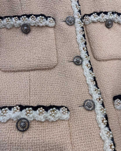 Chanel 24A Pearl-Trim Four-Pocket Tweed Jacket Beige/Ecru FR 38