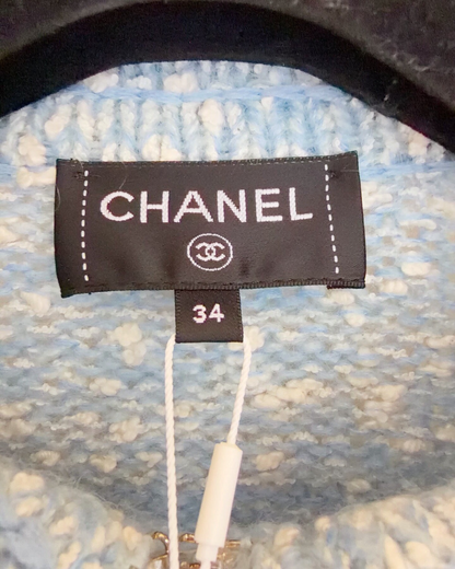 Chanel 25B Lace-Trim Cardigan Blue, White FR 34