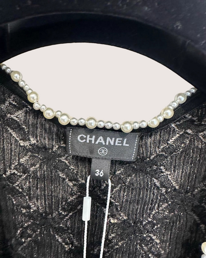 Chanel 22B 22C Pearl-Trim V-Neck Wool Sweater