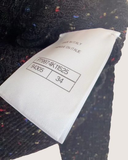 Chanel 25A Wool Confetti Cardigan Black, Multicolor FR 34
