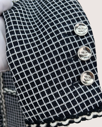 Chanel 25C Tweed Plaid Double-Breasted Jacket Black, White FR 34