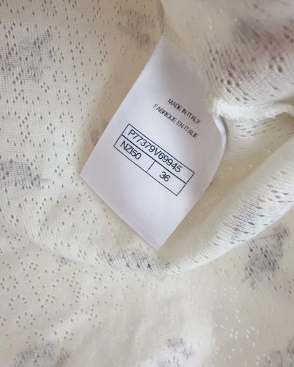 Chanel 24N Coco Neige Floral Openwork Bow Short-Sleeve Top White, Pink, Blue, Multicolor FR 36
