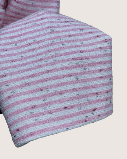 Chanel 24C Striped Tweed Crewneck Shimmer Jacket Pink, White FR 40