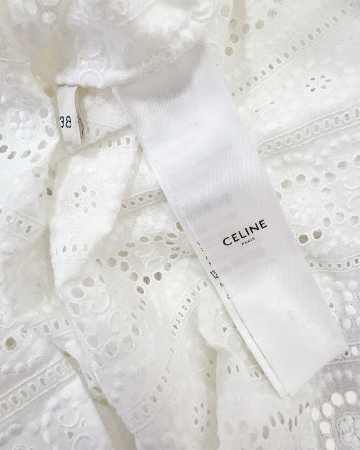 Celine Triomphe Eyelet Short-Sleeve Shirt White FR 38