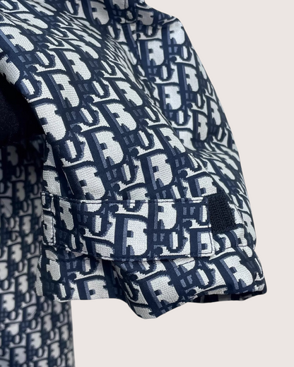 Christian Dior Monogram Zip-Up Hooded Jacket Blue, Beige/Ecru FR 36