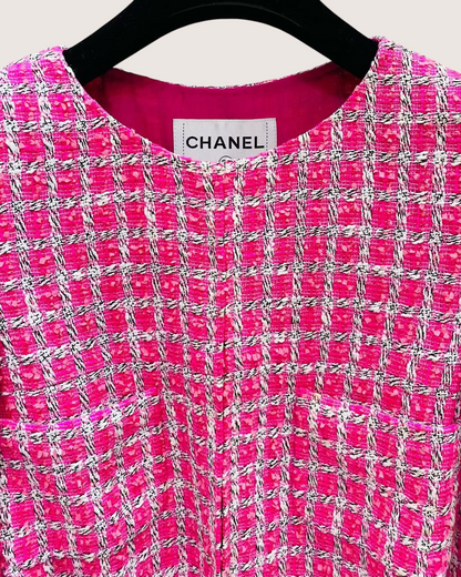 Chanel 14S Belted Tweed Jacket Pink, White, Black FR 36