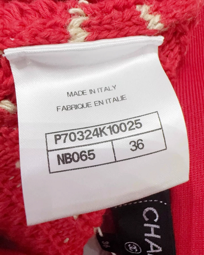 Chanel 21C Striped Mid-Length Skirt Red, Beige/Ecru FR 36