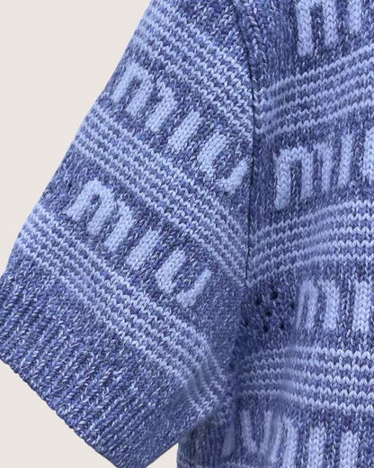 Miu Miu Wool Short-Sleeve Sweater Purple, White IT 40