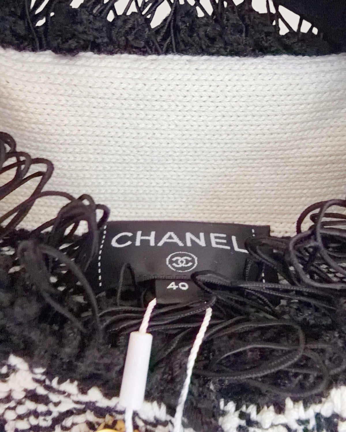 Chanel 26A Fringe-Trim Jacket Black, White FR 40