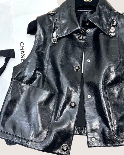 Chanel 24A Charms Leather Vest Black FR 36