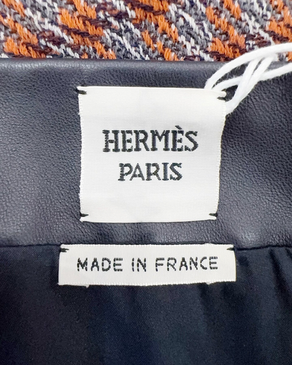 Hermès Plaid Tweed Mini Skirt - Navy, Orange, Multicolor, view 5