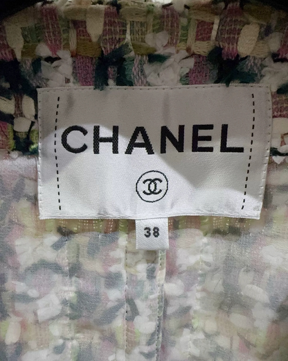 Chanel Tweed Pearl-Trim Coat Beige/Ecru, Green, Multicolor FR 38