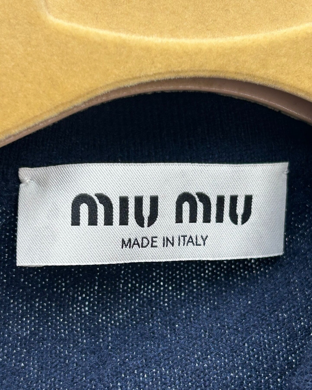 Miu Miu Cashmere Logo Polo Top Navy, Gold FR 34