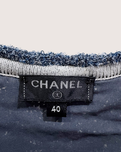 Chanel 18S Asymmetric Fringe Top White, Navy, Silver FR 40