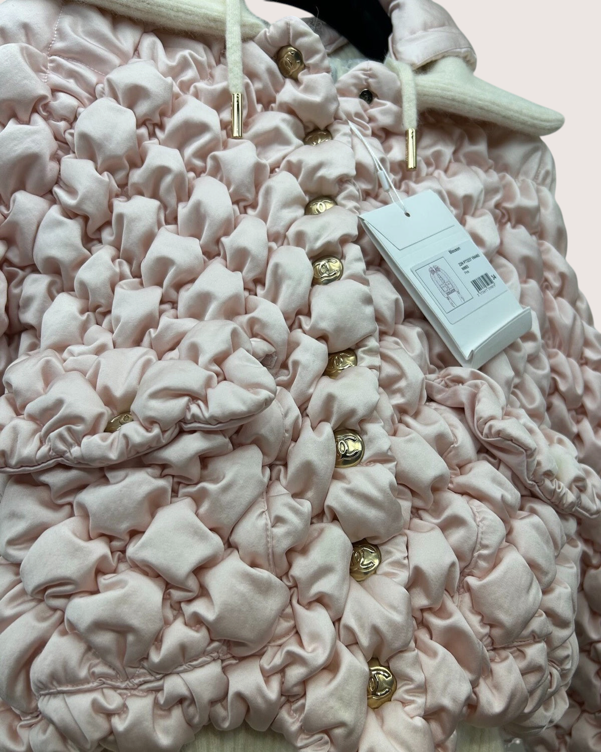 Chanel 22N Coco Neige Hooded Quilted Jacket Pink, Beige/Ecru FR 34