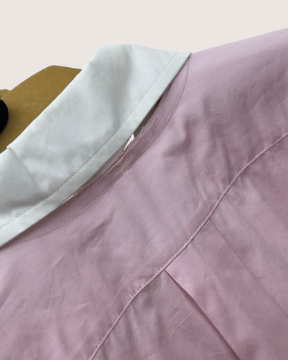 Miu Miu Cropped Contrast-Collar Logo Shirt Pink, White IT 36
