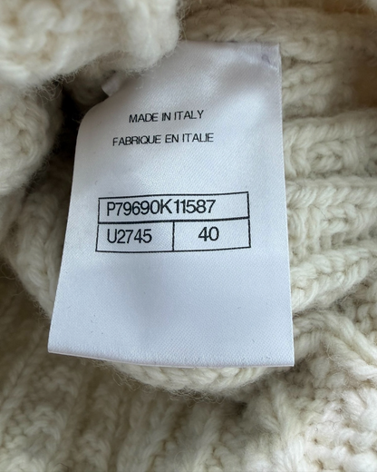 Chanel 25N Cable-Knit V-Neck Sweater Beige/Ecru, Black FR 40
