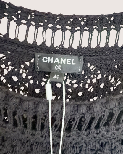 Chanel 20P Camellia Openwork Maxi Dress Black FR 40