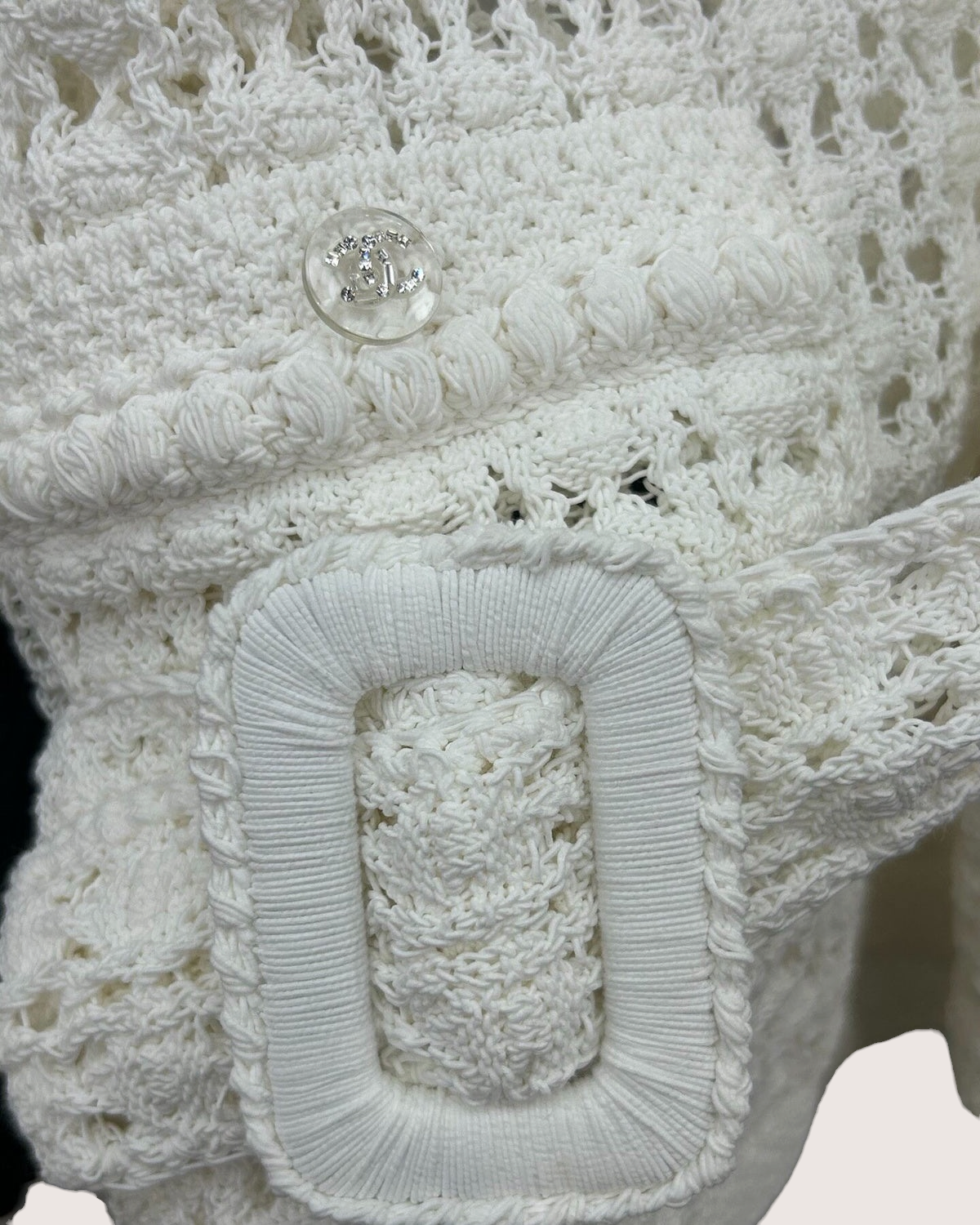 Chanel 26C Openwork Belted Sweater White FR 34