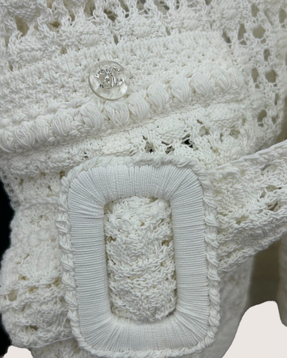Chanel 26C Openwork Belted Sweater White FR 34