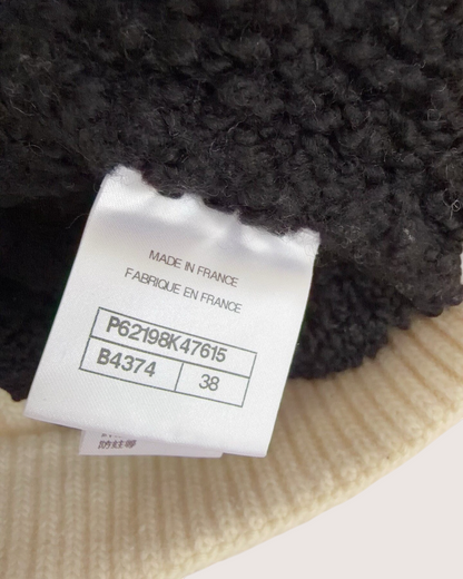 Chanel 19B Wool Zip-Up Cardigan Black, Beige/Ecru FR 38