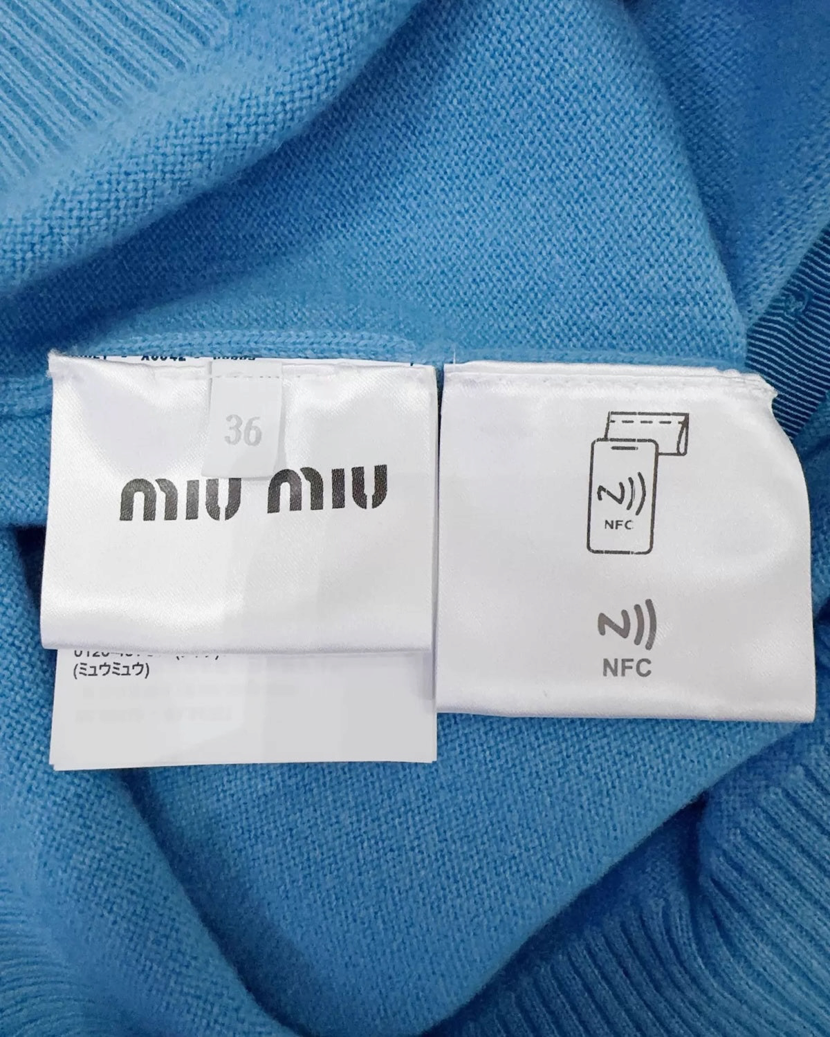 Miu Miu Cashmere Logo Cardigan Blue FR 36