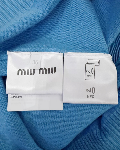 Miu Miu Cashmere Logo Cardigan Blue FR 36