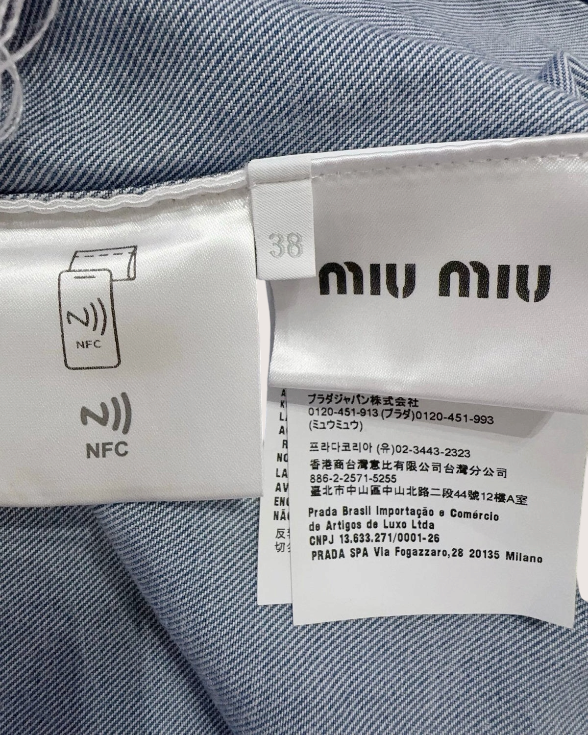 Miu Miu Cropped Logo Denim Shirt Blue IT 38