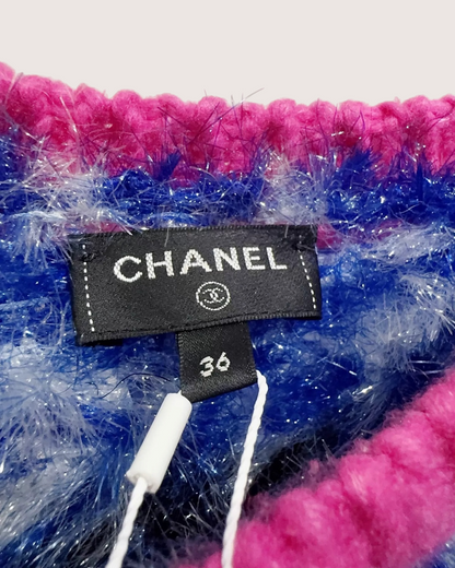Chanel 21K Cashmere Fringe Sweater Pink, Blue, Multicolor FR 36
