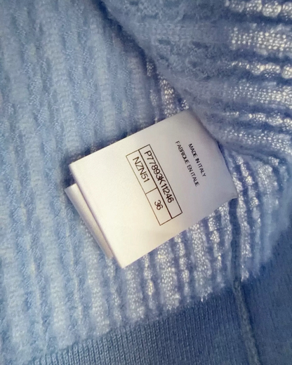 Chanel 24B Cable Cashmere Vest Blue FR 36