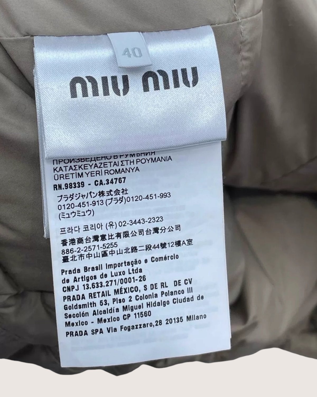 Miu Miu Down Puffer Jacket Beige/Ecru IT 40