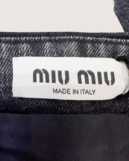 Miu Miu Belted Denim Mini Skirt Grey, Black FR 40