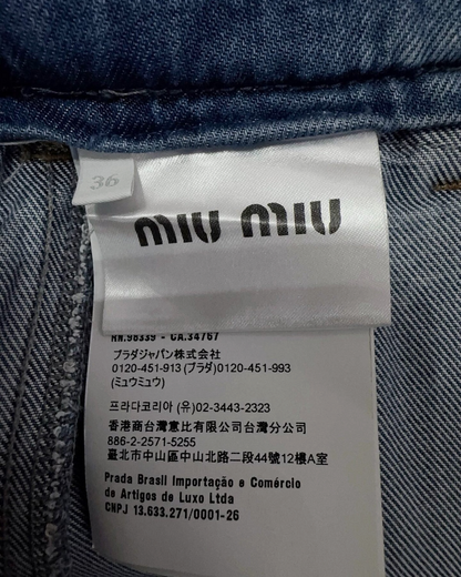 Miu Miu Pleated Denim Logo Mini Skirt Blue IT 36