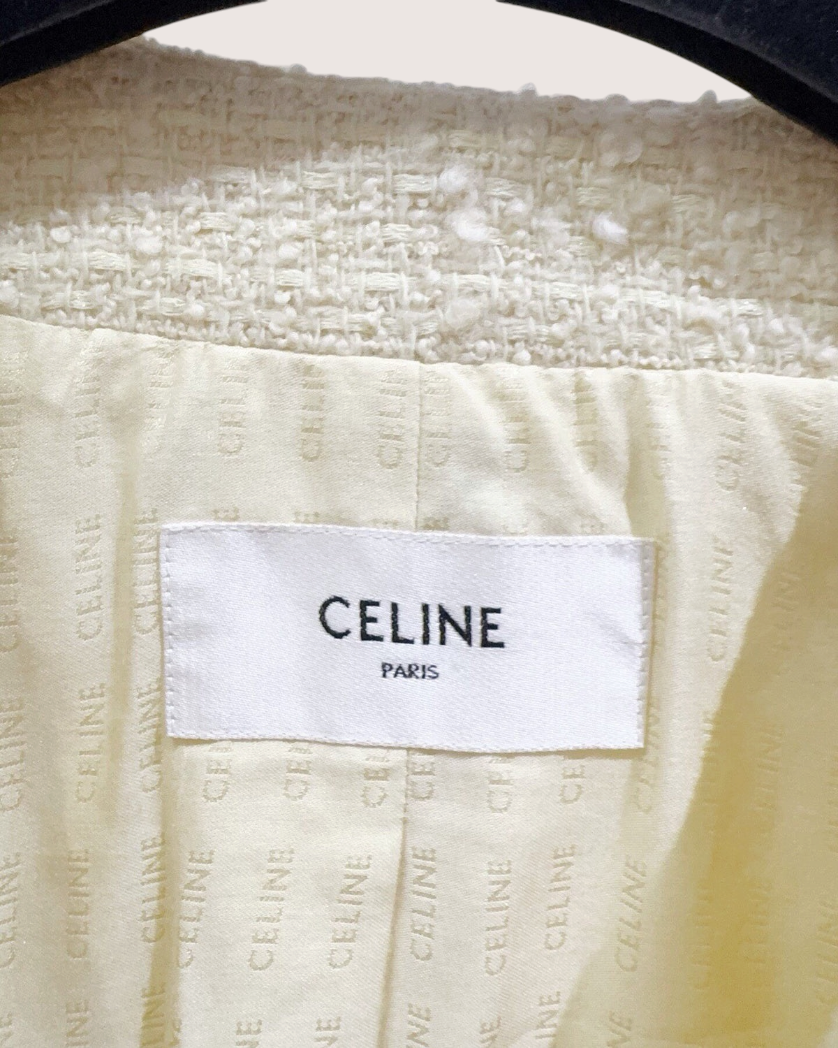 Celine Tweed Jacket Beige/Ecru, Gold FR 34