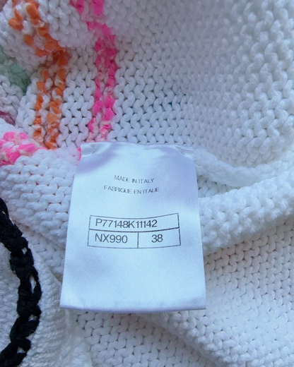 Chanel 24S Striped Pom-Trim Cardigan White, Black, Multicolor FR 38