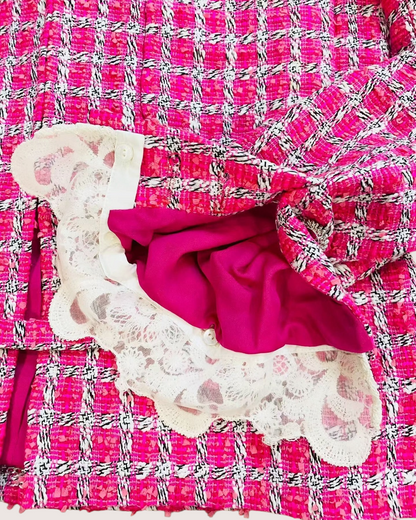 Chanel 14S Belted Tweed Jacket Pink, White, Black FR 36