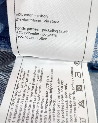 Chanel 19A Logo-Print Skinny Denim Jeans Blue, White FR 34