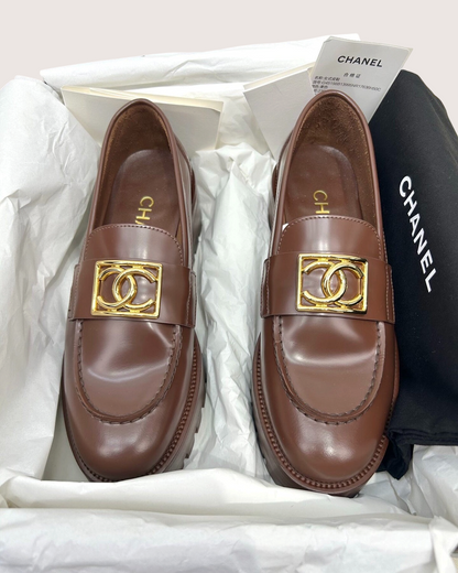 Chanel 23B Platform CC Loafers Brown EU 36.5