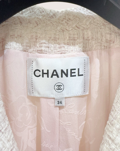 Chanel 16S Tweed Zip-Up Jacket Pink, Beige/Ecru FR 34