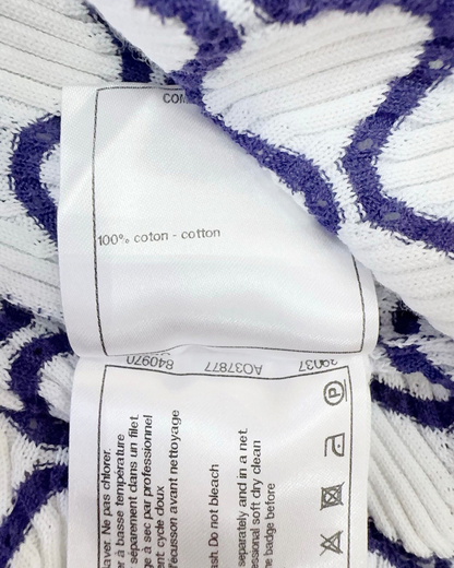 Chanel 20P Honeycomb CC Short-Sleeve Sweater White, Navy, Pink FR 40