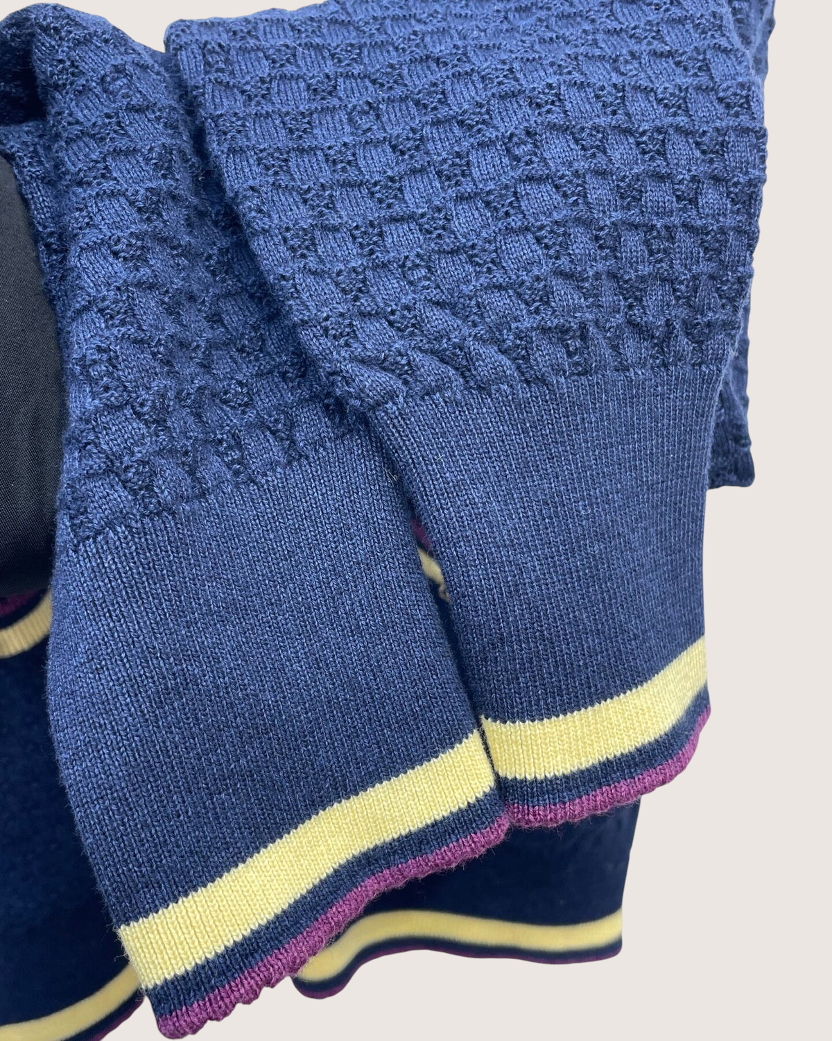 Chanel 26C Cashmere Openwork Cardigan Navy, Yellow, Purple FR 38
