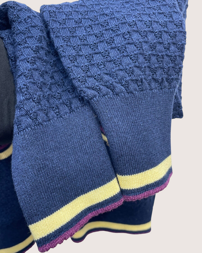 Chanel 26C Cashmere Openwork Cardigan Navy, Yellow, Purple FR 38