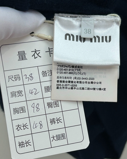 Miu Miu Cashmere Logo Polo Top Navy, Gold FR 34